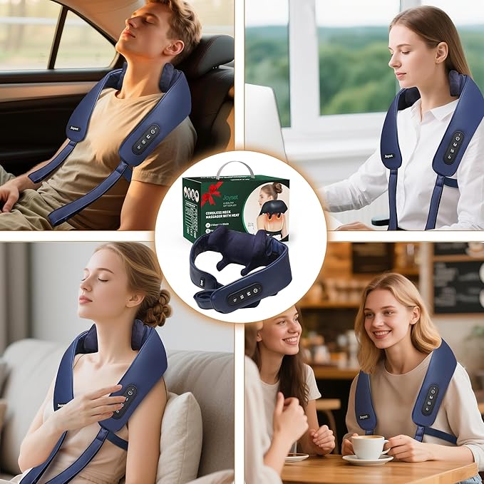 Joyset Cordless Neck Massager with Heat 6D Deep Kneading Neck Shoulder Massager for Pain Relief Shiatsu Massager for Shoulder All Body 2 Speed Intensities