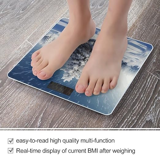 Snow Pine Tree Christmas Scale for Body Weight Precision Bathroom Weighing Scales with Back Lit LCD Display Sturdy Tempered Glass Body Weight Scales Digital Bathroom Scale 400lb