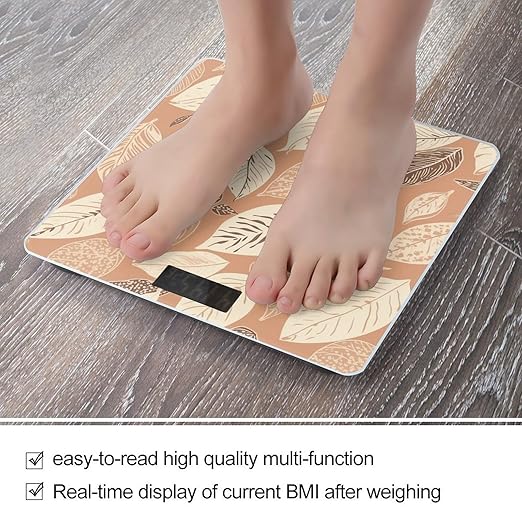 White and Brown Leaves Scale for Body Weight Anti-Slip Tempered Glass Digital Bathroom Scales Clear LCD Display Weighing Scale Safe Rounded Corners Smart Scales
