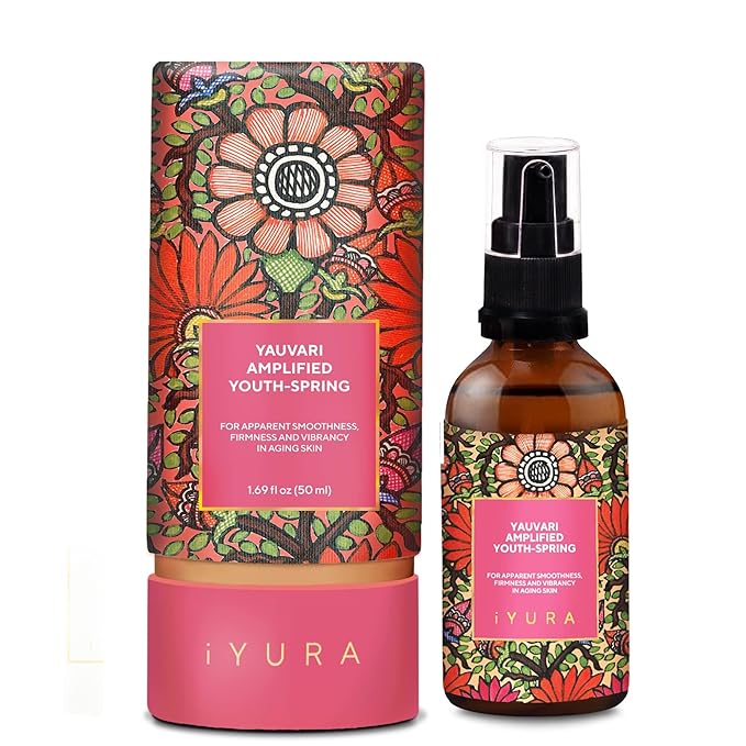 iYURA Yauvari Amplified Youth Spring—Face &amp Neck Moisturizer for Dry to Very Dry/Mature Skin | Firms the Look of Cheeks Jowls &amp Neck | Pro-Aging Natural Face Oil with Black Gram | 1.69 fl oz