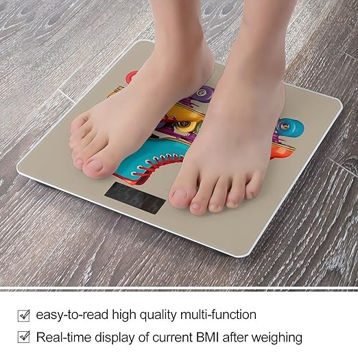 Retro Colorful Roller Skates Scale for Body Weight High Precision Digital Weight Scales with LCD Display Anti-Slip Sturdy Slim Tempered Glass Bathroom Scale for Home Use