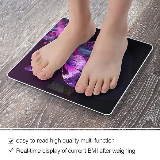 Pink Purple Butterfly Weight Scale Digital Electronic Scales Bathroom Scale Larg LCD Backlight Display High Precision MeasurementsTempered Glass