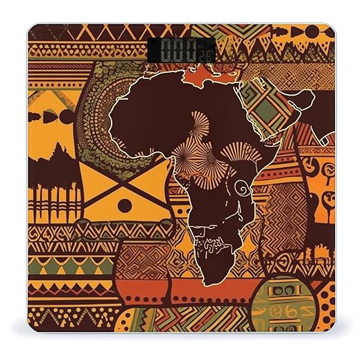 African Map Ethnic Pattern Scale for Body Weight Highly Accurate Digital Bathroom Scale Sturdy Tempered Glass Weighing Scales with LCD Display Fashion Body Fat Smart Scales 400lb