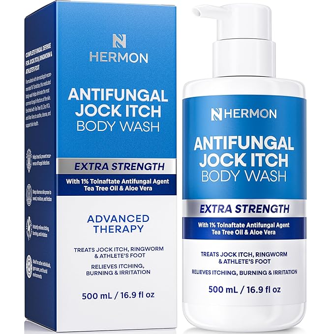 Hermon Antifungal Body Wash for Jock Itch: Tea Tree oil Body Wash for Jock Itch Ringworm Back Acne Athlete's Foot Tinea - Medicated Soap for Men and Women