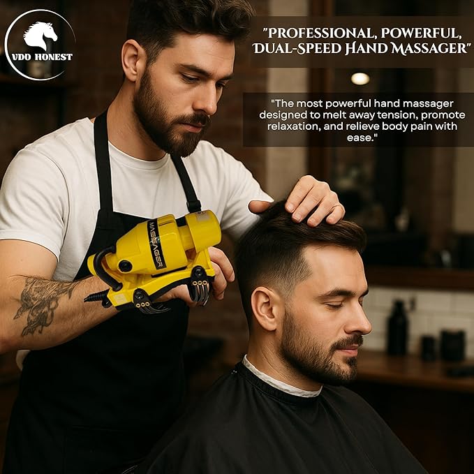 Full Body Corded Massager for Barbers Electric Powerful Double Speed Muscle Relaxer with Floating Head Action for Pain Relief &amp Circulation (Yellow)