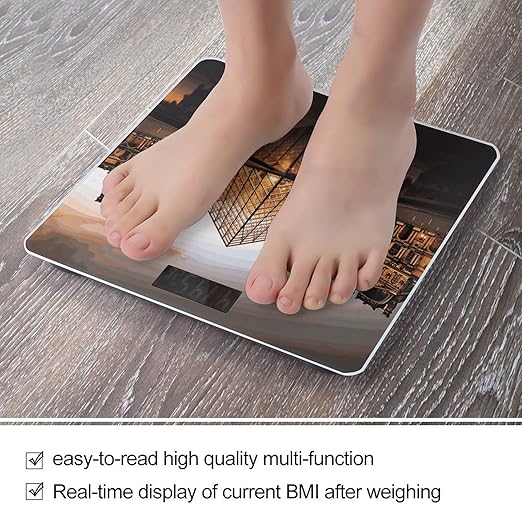 Louvre Museum in Paris Weight ScaleClear LED Display Bathroom Digital Weighing ScaleTempered Glass Digital Bathroom Scale for Body Weight Capacity Up to 400 Lbs