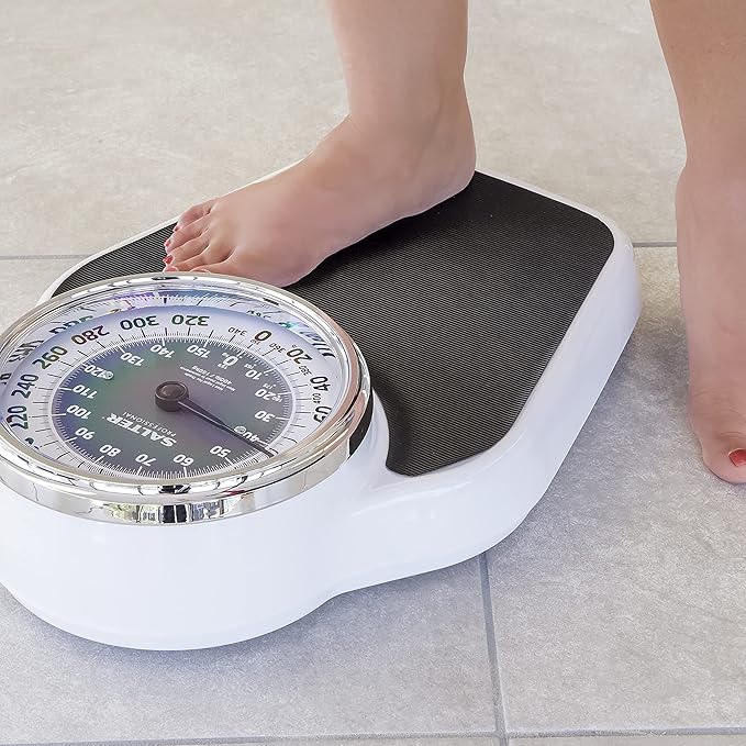 Salter Pro-Helix Professional Oversized Bathroom Scale with Black Vinyl Anti-Slip Bath Mat 400 LB Capacity Analog Scale 18.25 x 13.0 Black/White