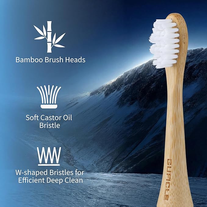 Bamboo Electric Toothbrush for Adults Electric Toothbrush with 4 Bamboo Heads Soft Castor Oil Bristles 5 Modes Smart Timer Sonic Technology IPX7 Waterproof 70-Day Battery Life-Black