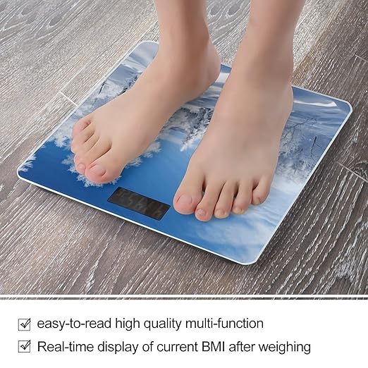 Snow Covered Winter Trees Bathroom Scale Large LCD Backlight Display Digital Scale Rounded Corners Body Scales Automatic Power On/Off Bathroom Scales for Home Bedrooms