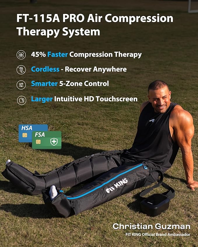 FIT KING Upgraded Leg Massager Recovery Boots Professional Air Compression Recovery System for Circulation &amp Fast Athlete Recovery Cordless Rechargeable Compression Boots (Large)