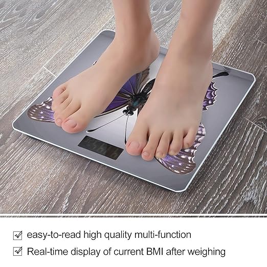 Purple Butterflies Scale for Body Weight Digital Bathroom Scale Toughened Glass High Precision Scales for Body Weight with Large LCD Backlight Display Weight Scales