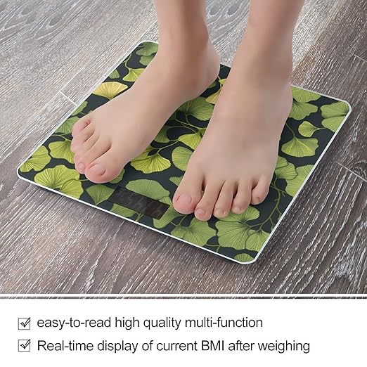 Ginkgo Biloba Bathroom Scale for Body Weight LCD Display Digital Bathroom Scale Tempered Glass Bathroom Weight Scales Fashion Smart Scales for Home Bedroom 400 Lb