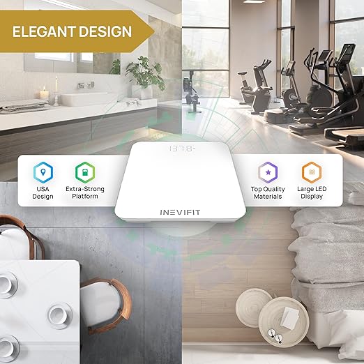 INEVIFIT Smart Bathroom Scale Highly Accurate Bluetooth Digital Bathroom Body Weight Scale Precisely Measures Weight &amp BMI for Unlimited Users