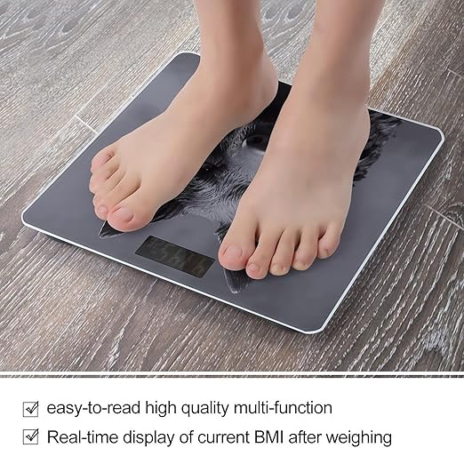 Black German Shepherd Scale for Body Weight Safe Rounded Corners Tempered Glass Digital Bathroom Scale LED Display 400lb Capacity Weight Scales with High Precision Sensors