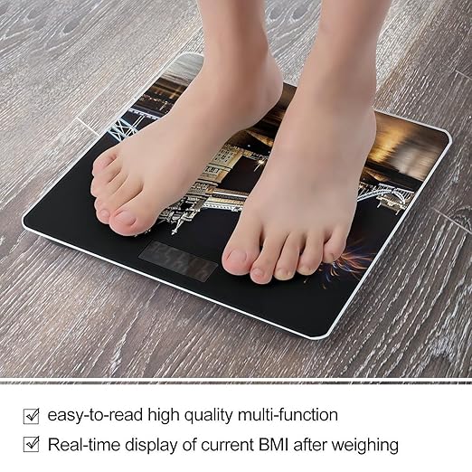 Night London Tower Bridge Scale for Body Weight Anti-Slip Sturdy Tempered Glass Weighing Machine Highly Digital Accurate Bright LCD Bathroom Scale for Household Gift