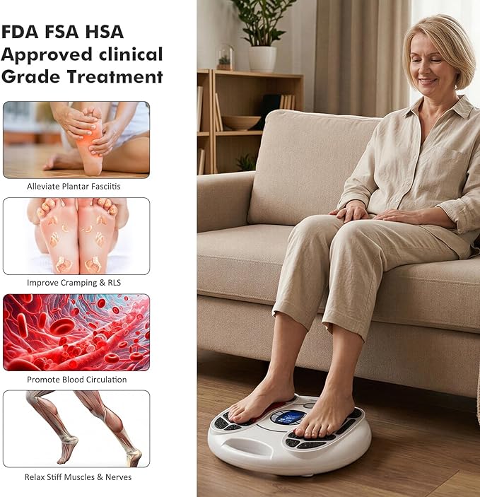 EMS Foot Massager for Neuropathy : FSA Eligible Electric Foot Massager for Circulation and Pain ReliefHsa Plantar Fasciitis25 Modes 99 Intensities4 TENS Unit Muscle Stimulator PadsGifts for Mom