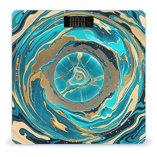 Turquoise Blue Gold Marble Scale for Body Weight Highly Accurate Digital Bathroom Body Scale Digital Bathroom Scales for People Anti-Slip Large LCD Display Smart Scales