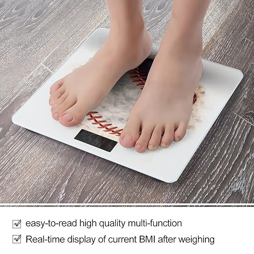 Baseball Bathroom Scale for Body Weight Bathroom Weighing Scale with Backlit LCD Display Highly Accurate Measures Weight Up to 180kg