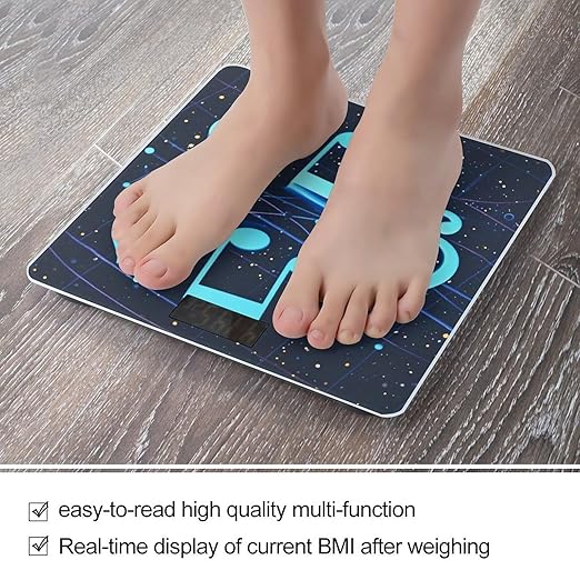 Blue Musical Notes Bathroom Scale for Body Weight with High Precision Large LCD Backlight Display Digital Weighing Scale with BMI Capacity Up to 180kg