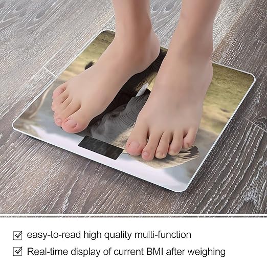 Big Ears Elephant Scale for Body Weight Anti-Slip Tempered Glass Digital Bathroom Scales Clear LCD Display Weighing Scale Safe Rounded Corners Smart Scales