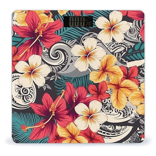 Colorful Hawaiian Pattern Digital Bathroom Scale for Body Weight Weighing Scale with Backlit LCD Display High Precision Measurements &amp Measures Weight Up to 180kg