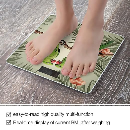 Couple Parrots Olive Bathroom Scale Automatic Power On/Off Body Scales LCD Backlight Display Square Digital Scale Rounded Corners Bathroom Scales for Home Bedrooms
