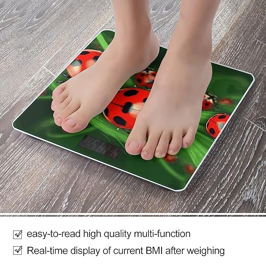 Red Ladybug Weight Scale Digital Electronic Scales Bathroom Scale Larg LCD Backlight Display High Precision MeasurementsTempered Glass