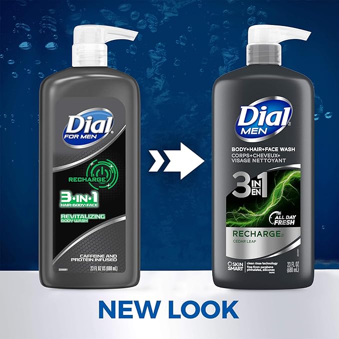 Dial Body Wash Refresh &amp Renew Spring Water 23 fl oz (Pack of 3) &amp Men 3in1 Body Hair and Face Wash Recharge 69 fl oz (3-23 fl oz Bottles)