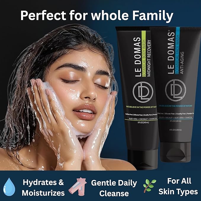 Body Wash &amp Face Wash Set for Men &amp Women – Natural Skincare with Aloe Vera Rice &amp Coconut Charcoal Hydrating Moisturizer &amp Oil Cleanser Travel Size Skin Care Products for All Skin
