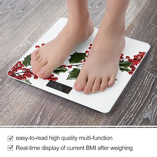 Holly Berry Branches Bathroom Scale for Body Weight 400 Lb Weight Scale with High Precision Sensors Tempered Glass Highly Accurate Digital Weighing Machine for People