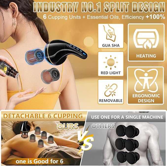 Upgrade 8-in-1 Cupping Kit for Massage Therapy【TOP.1 Germany Control System-100% Smart Massage】【Gua Sha +Red Light Therapy】【NO.1 Split Design】Cupping Set for Targeted Pain ReliefKnots (Black)