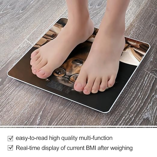 Dachshund Book Scale for Body Weight Accurate Digital Bathroom Scale Toughened Glass High Precision Scales Smart Weight Scales with Large LCD Backlight Display Weighing Machine