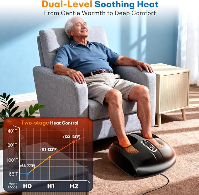 Shiatsu Feet Massager Foot Massager with Heat Deep Kneading Vibration and Air Compression for Plantar Fasciitis 2 Heat Levels Birthday Gifts for Women Mom Dad