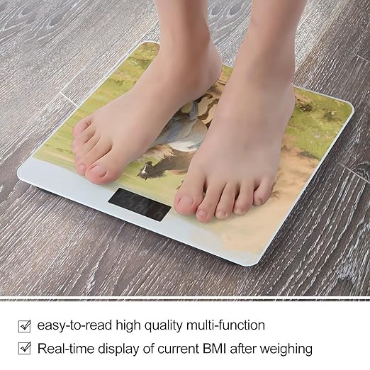 Running Horses Weight Scale Large Digital Bathroom Scales with Bright LED Display Non Slip Digital Scale and Step On Fashion Weighing Machine for Body