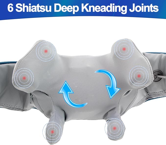 Shiatsu Neck Shoulder &amp Back Massager with Heat - Ergonomic Deep Tissue Kneading for Back and Muscle Pain Relief Cordless Electric Therapy - Portable Wireless Design with Adjustable Intensity