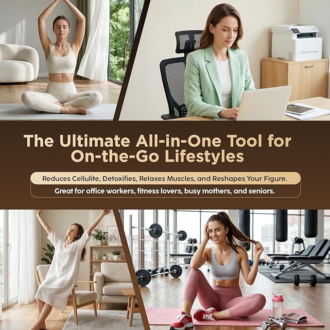 Lymphatic Drainage Massager &amp Anti-Cellulite Massage Tool Body Sculpting Device for Legs Arms &amp Stomach Supports Smoother Skin with Gentle Warming &amp Vibration - Gold
