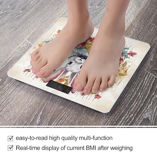 Digital Bathroom Scale for Body Weight Scale with Bright LCD Display High Accuracy Step-On Technology Auto On/Off Watercolor Rabbit and Flowers Digital Scales 400 Lbs /180kg