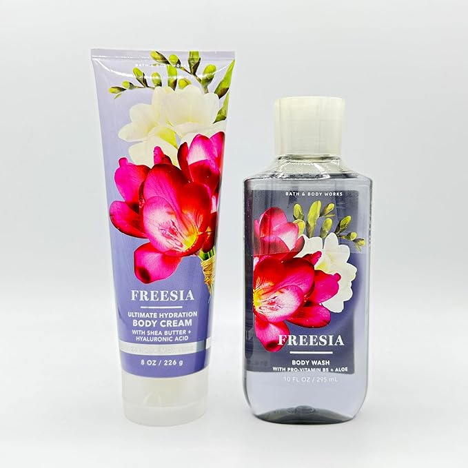 Bath &amp Body Works Freesia 2-Piece Set | Includes: 8-Ounce Ultimate Hydration Body Cream and 10-Ounce Body Wash