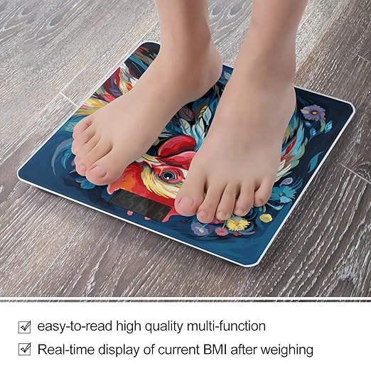 Art Colorful Chicken Scale for Body Weight Anti-Slip Sturdy Tempered Glass Weighing Machine Highly Digital Accurate Bright LCD Bathroom Scale for Household Gift