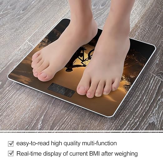 Mountain Bike in The Evening Bathroom Scale Rounded Smart Scale for Body Weight Automatic Power On/Off Weight Scales Accurate Bathroom Digital Scales for Pet Home Bedroom Kitchen