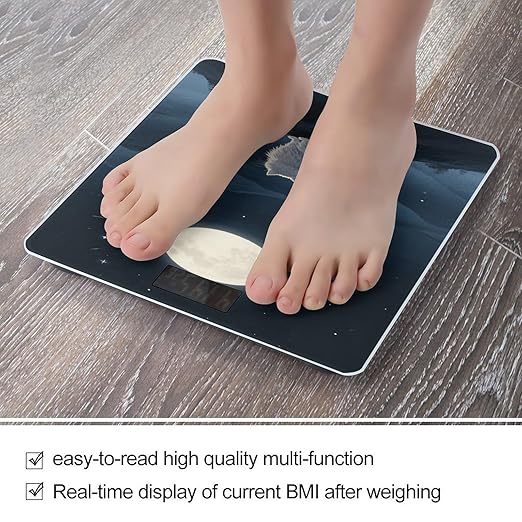 Lonely Cat Moon Weight Scale Large Digital Bathroom Scales with Bright LED Display Non Slip Digital Scale and Step On Fashion Weighing Machine for Body
