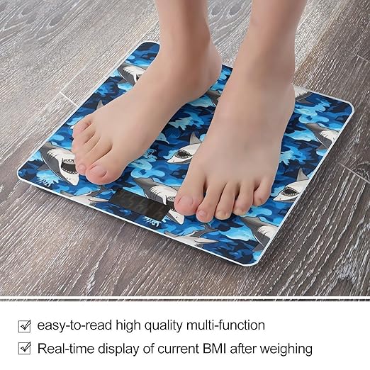 Women's Digital Bathroom Weighing Scale Automatic Switch Energy Saving Scale Smart Scale for Body Weight Cool Dinosaur and Ocean Sharks