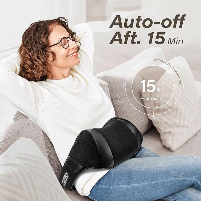Blue Elf Shiatsu Electric Neck Back Massager Pillow 3D Kneading with Heat for Shoulder Lower Back Foot Leg Muscles Pain Relief Relax in Car Office and Home (Black)