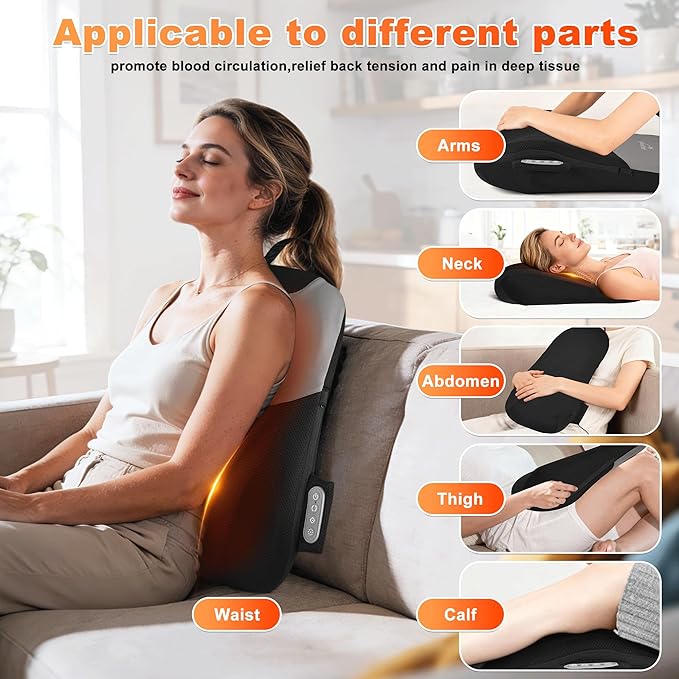 Back Massager for Pain Relief Deep Tissue Rolling Up and Down Shiatsu Back and Neck Massager with Heat 4D Kneading and Car Adapter for Home Office and Car use Gifts for Men and Women