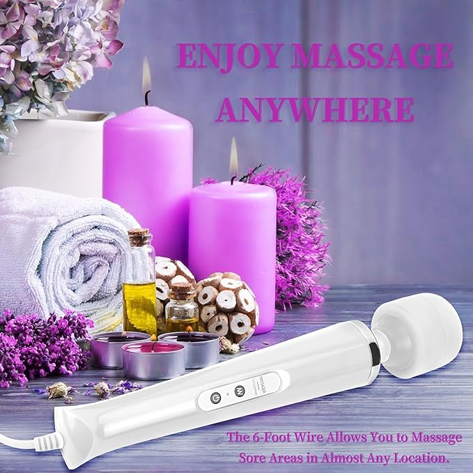 Wired Wand Massager for Women 10-Speed Electric Handheld Deep Tissue Massager Powerful Plug-in Full Body Muscle Recovery Tool for Neck Back Shoulder &amp Foot Relief (White)