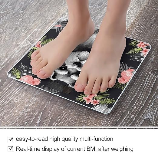 Schnauzer Bathroom Scale Rounded Smart Scale for Body Weight Automatic Power On/Off Weight Scales Accurate Bathroom Digital Scales for Pet Home Bedroom Kitchen