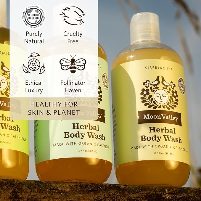 Herbal Body Wash Siberian Fir by Moon Valley All Natural Ingredients No Parabens Vegan Moisturizing Essential Oils Two Pack