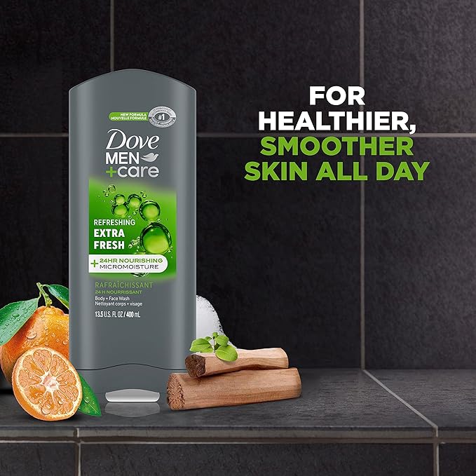 DOVE MEN + CARE Shower Tool For Stronger Healthy-Feeling Skin Active Clean Scrubs Body Wash and Face For Fresh Healthy-Feeling Skin Extra Fresh Cleanser That Effectively