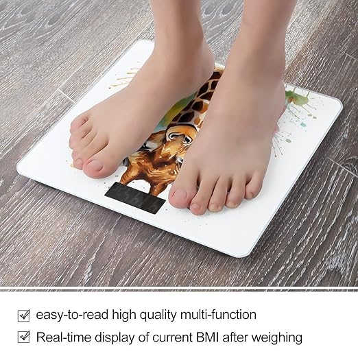 Cute Giraffe Watercolor Bathroom Scale Large LCD Backlight Display Digital Scale Rounded Corners Body Scales Automatic Power On/Off Bathroom Scales for Home Bedrooms