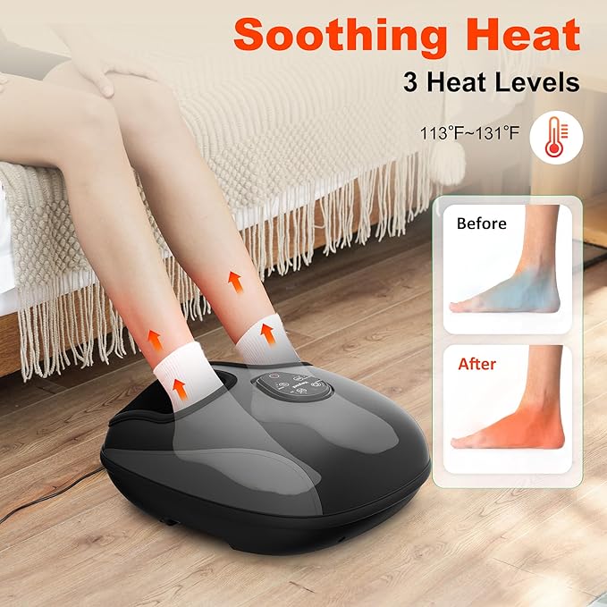 Shiatsu Foot Massager Electric Foot Massager Machine with Heat Deep Kneading Compression Vibration Remote Control Feet Massager for Neuropathy Plantar Fasciitis Size 13